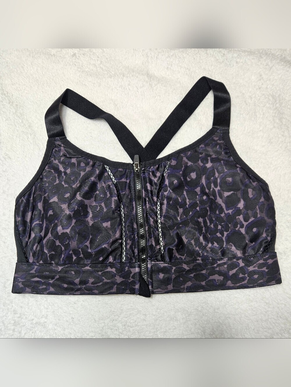 Fabletics Zoe high impact sports bra In Black And Black Purple Leopard Print